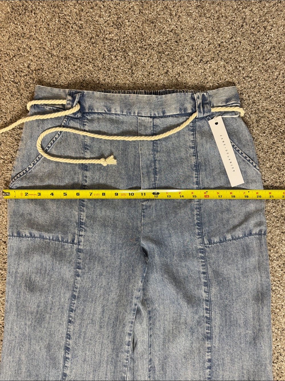 Jane + Delancey Light Blue Pull On Pant with Cord Belt & Elastic Back - Picture 3 of 13